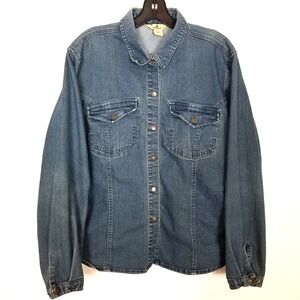 Woolrich Denim‎ Shirt Women's Sz L  Blue Indigo Button Up Jean Outdoor Casual